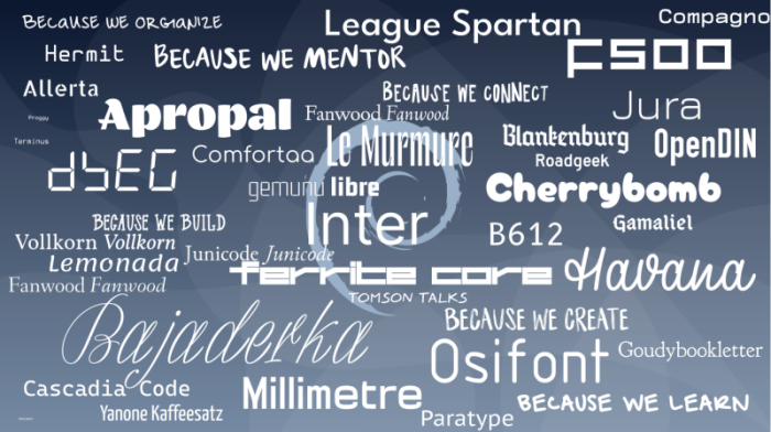 An example of several fonts in Debian 10